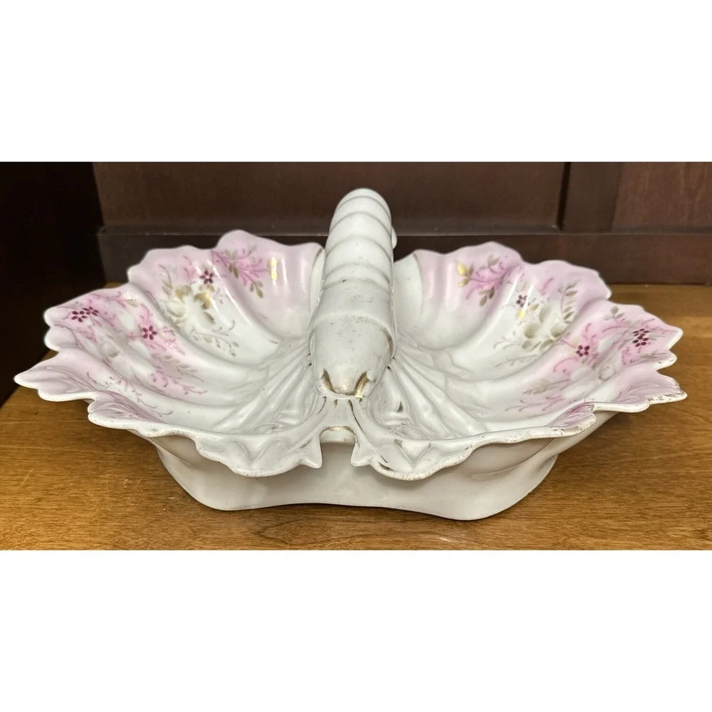 Antique Victorian Porcelain Lobster Plate Bowl Dish Pink & Gold Vintage